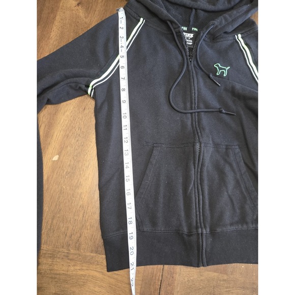 Pink Victorias Secret Full Zip Hoodie Jacket Black w/ White Green Strip Size XS - Picture 10 of 16
